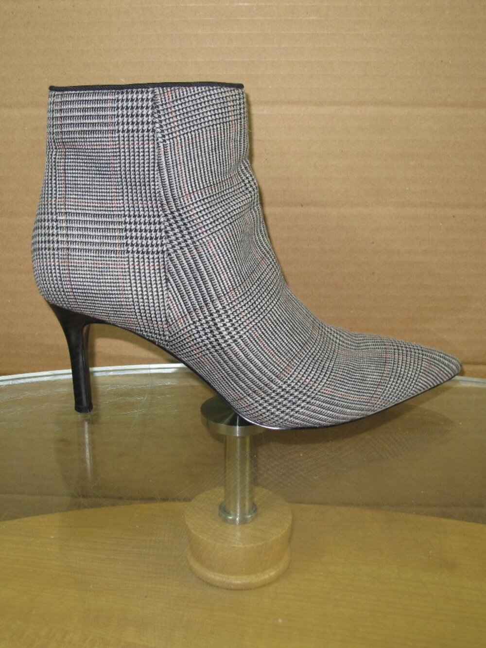 CAbi Stiletto Heel Tweed Ankle Boots Fabric Zip Up Women's Size 8